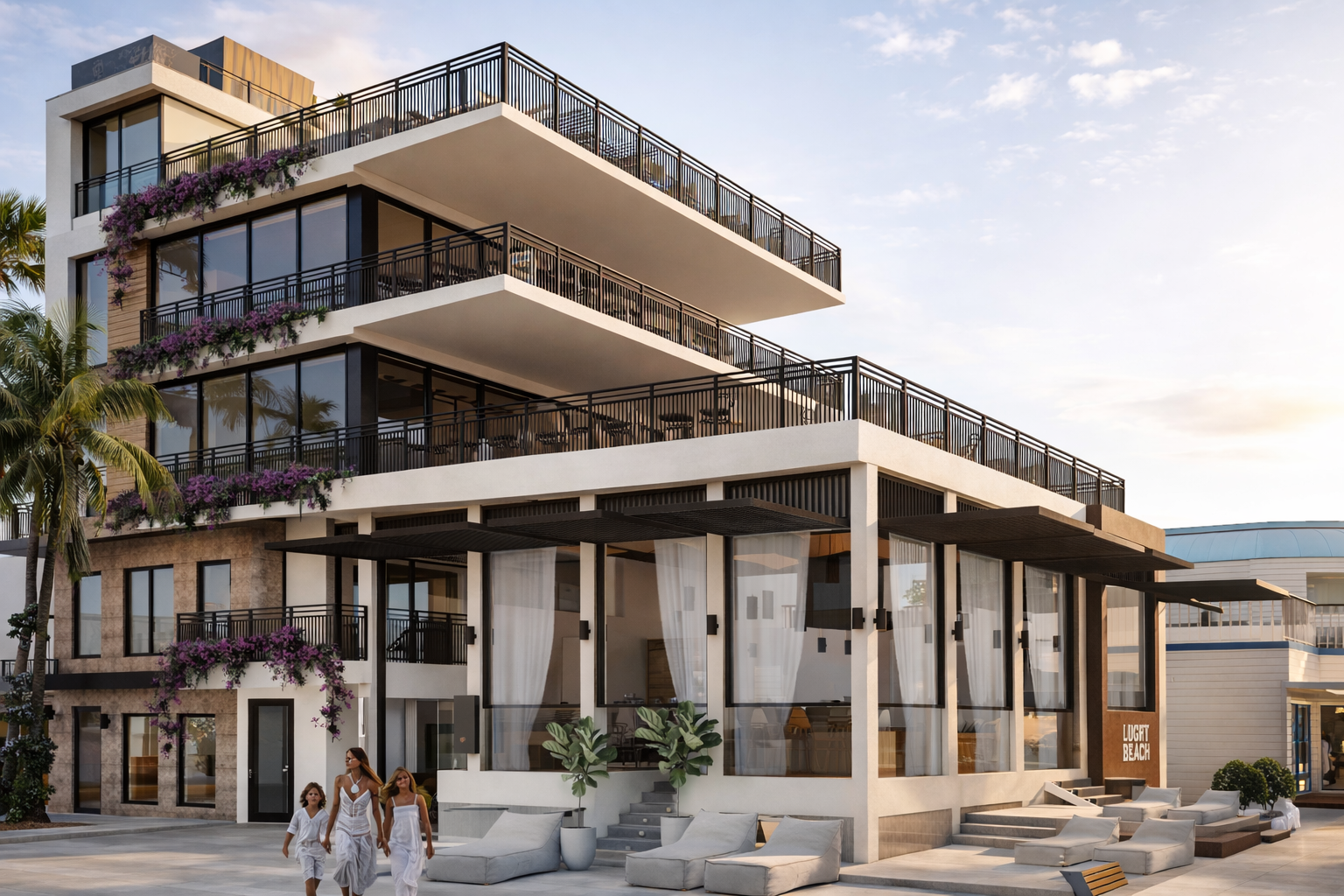 Modern coastal building at sunset.png