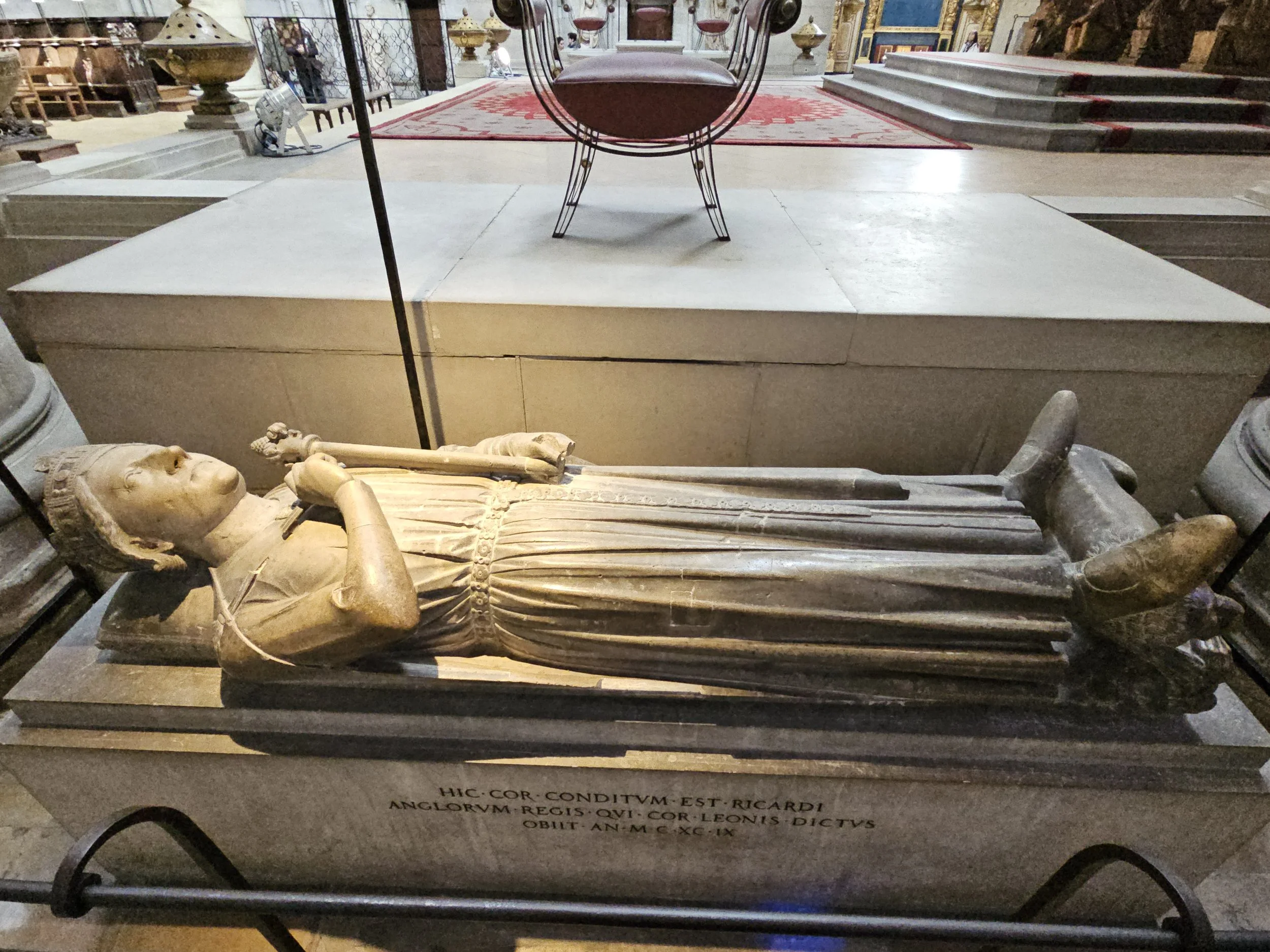Recumbent effigy of Richard the Lionheart in Rouen Cathedral, marking the burial place of his heart in Normandy.