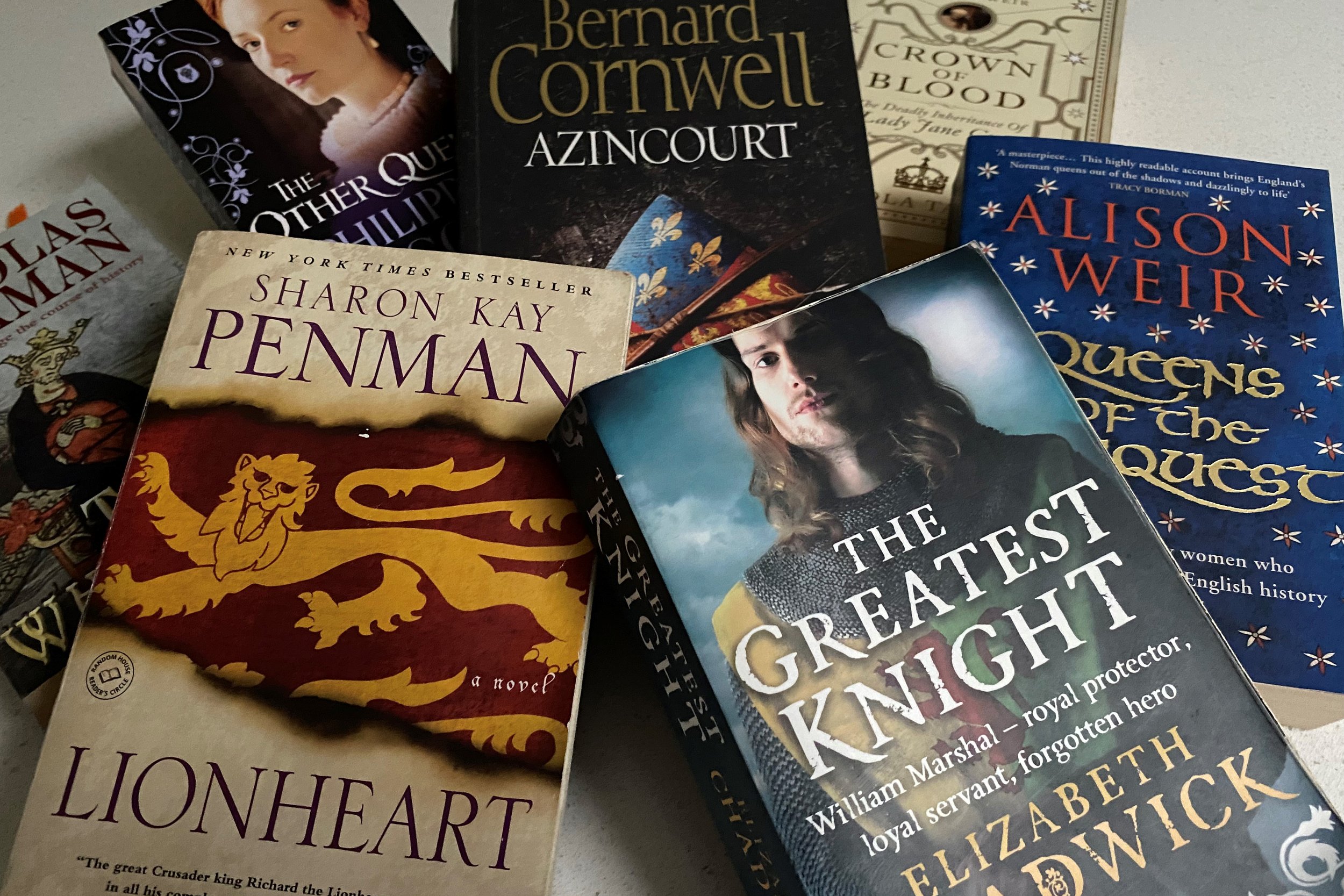Collection of historical novels and books about medieval figures, including Richard the Lionheart, William Marshal and the queens of medieval England.