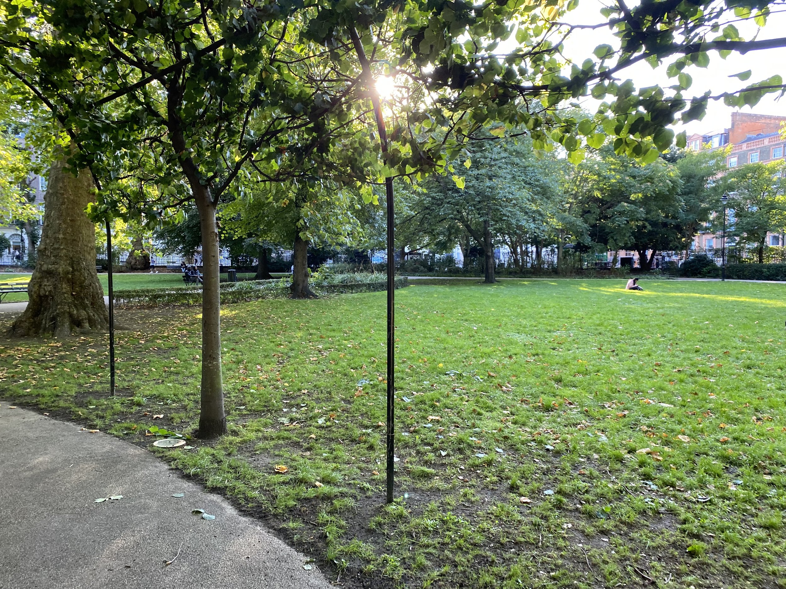 Quiet Russell Square in central London during the period of mourning following the death of Queen Elizabeth II in September 2022.