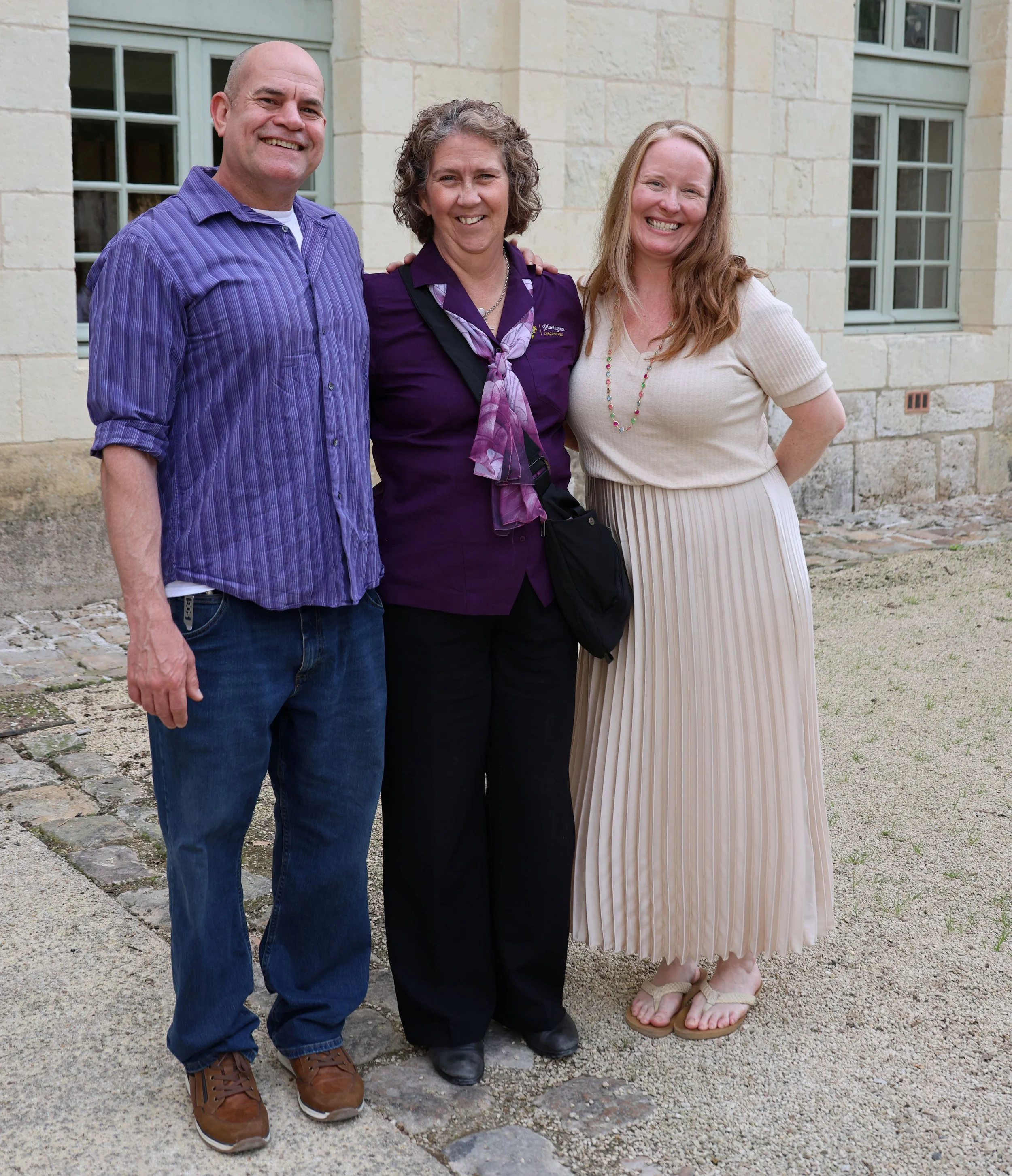 Max standing with Mallory and Ben from France of a Lifetime Tours during a Plantagenet Discoveries trip in France.
