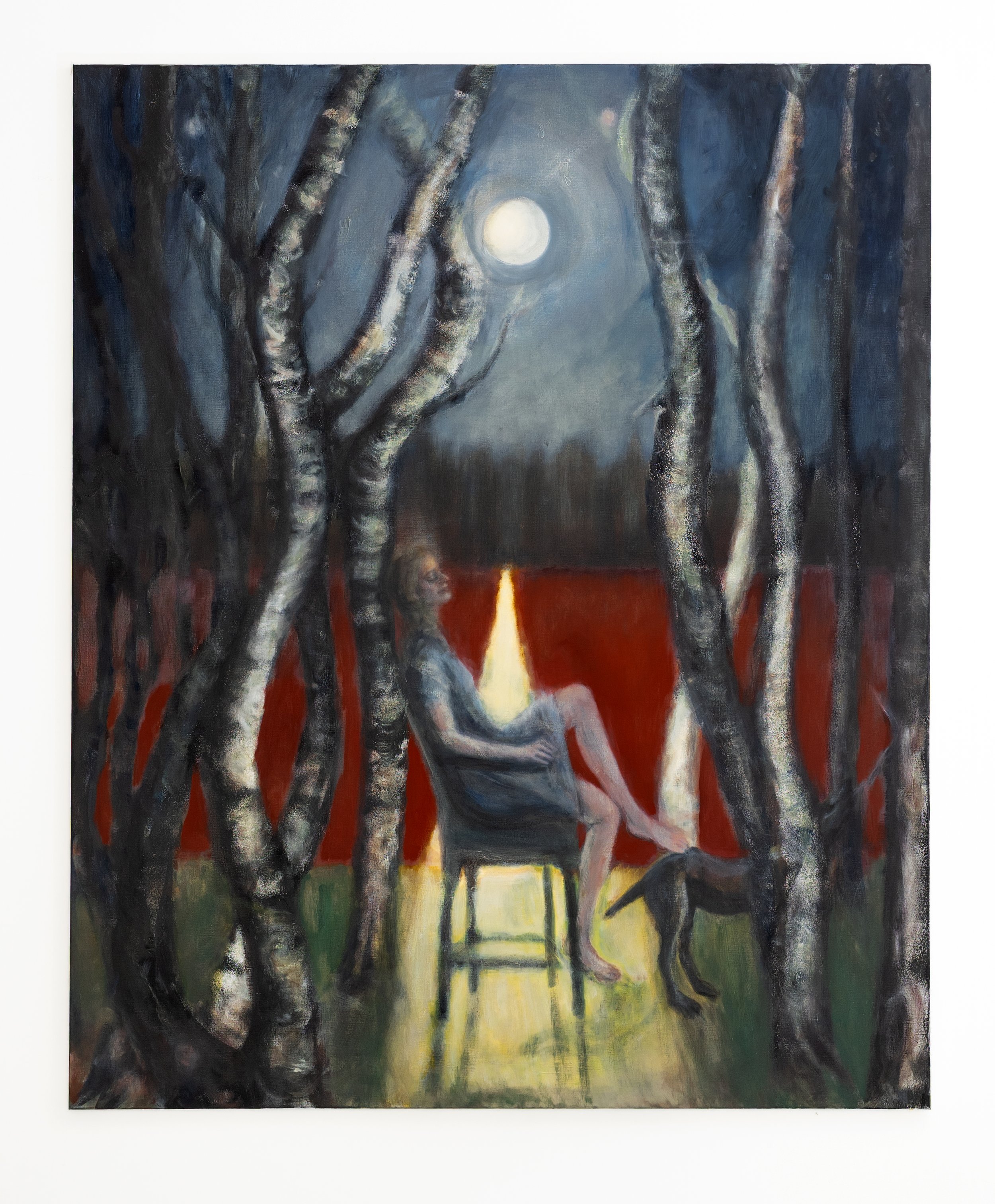   Darklights and Promises (Woman in Forest with Moon),  2020, oil, resin and beeswax on canvas, 170 x 140 cm  