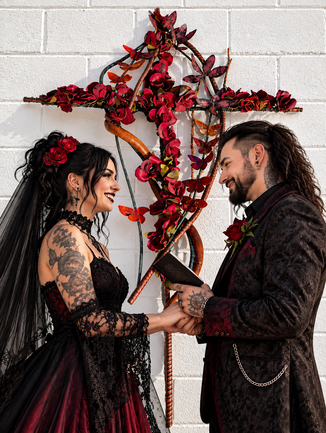 Rose Cross Tattoo backdrop for a gothic wedding 