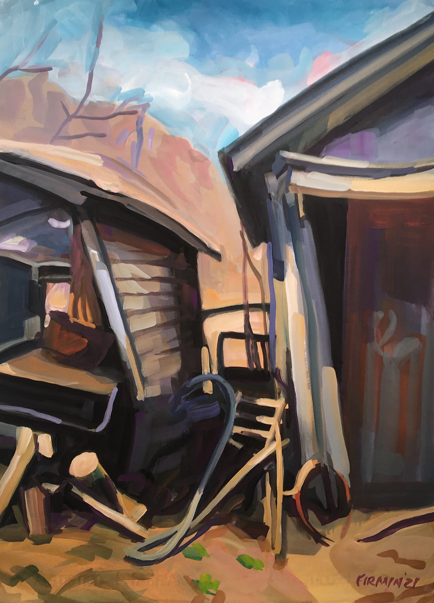 Tumbledown, gouache on watercolor paper,  26 by 19 inches, 2021