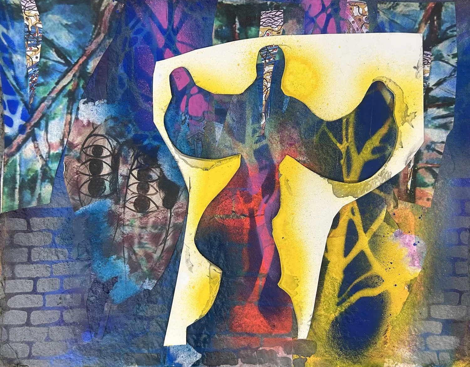 Winged Figure with Eyes | mixed media | 9 by 12 inches | 2026