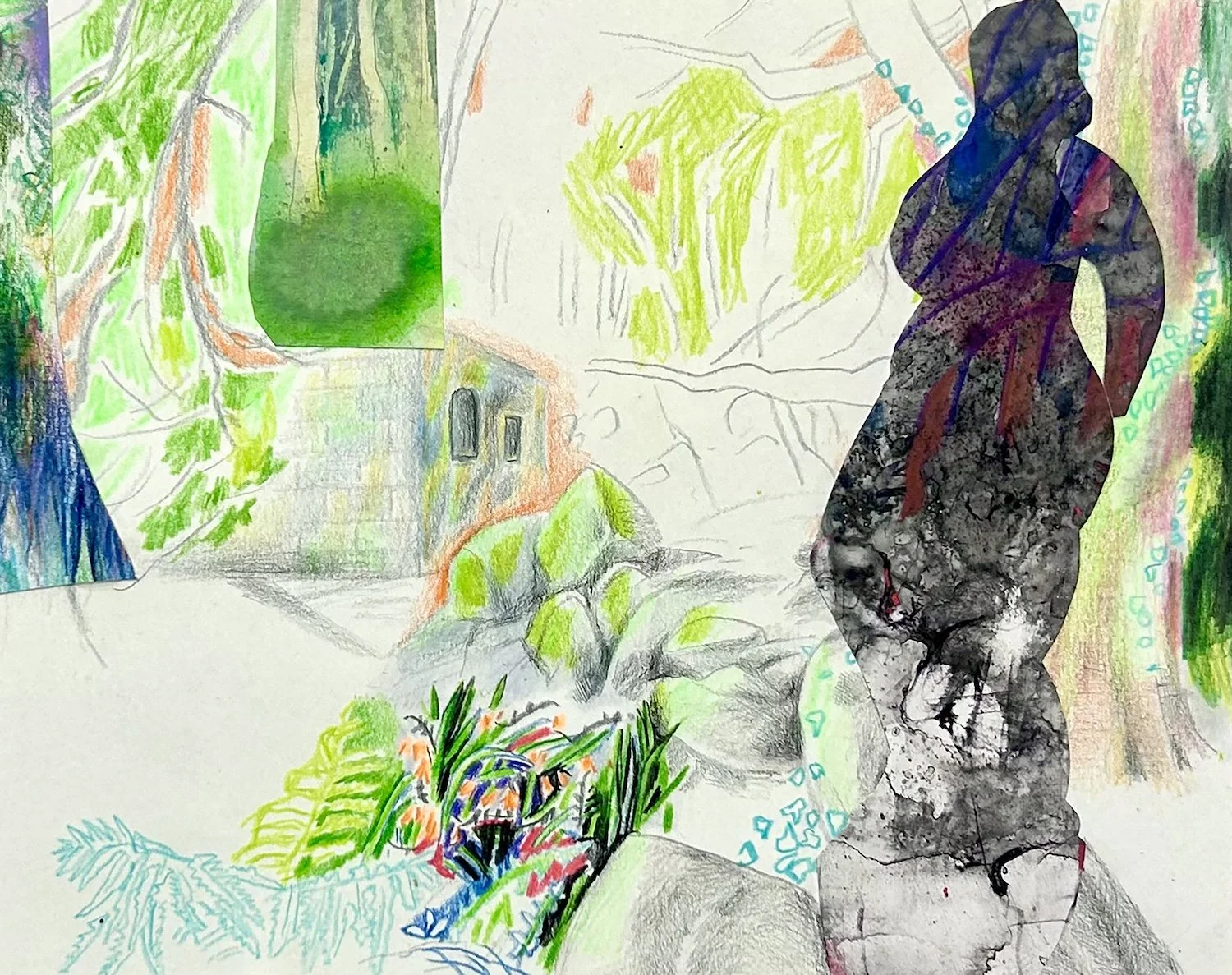 Sculpture and Ruin | mixed media | 8 by 10 inches | 2026