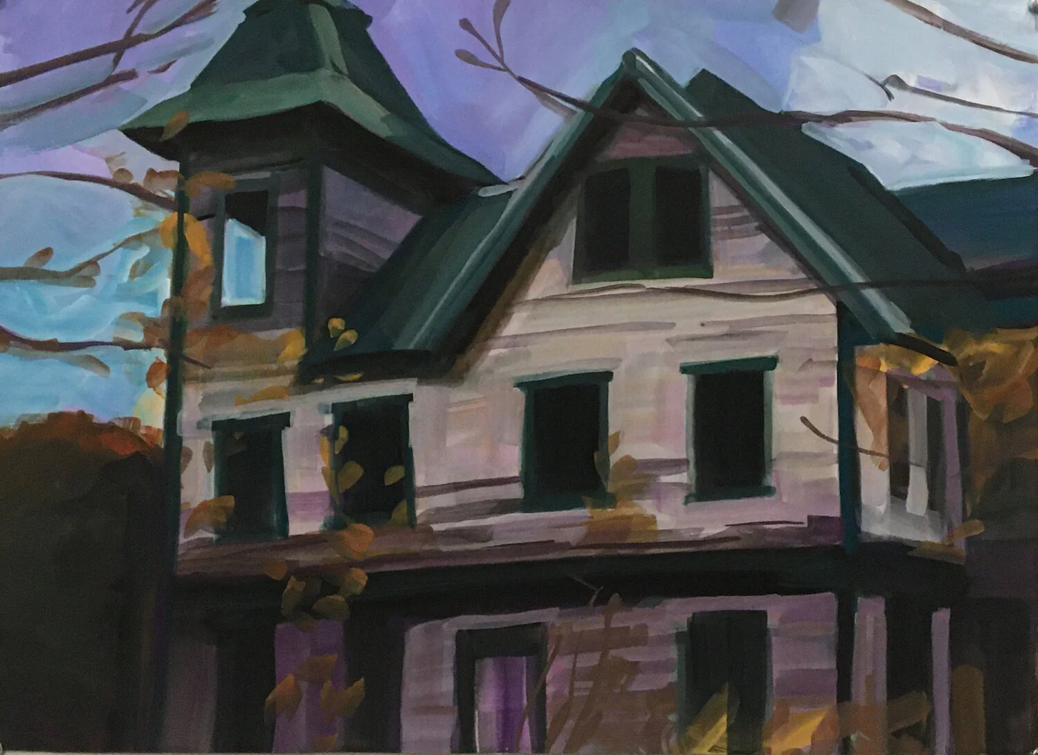 House, Roxbury,  gouache on watercolor paper,  26 by 19 inches, 2021