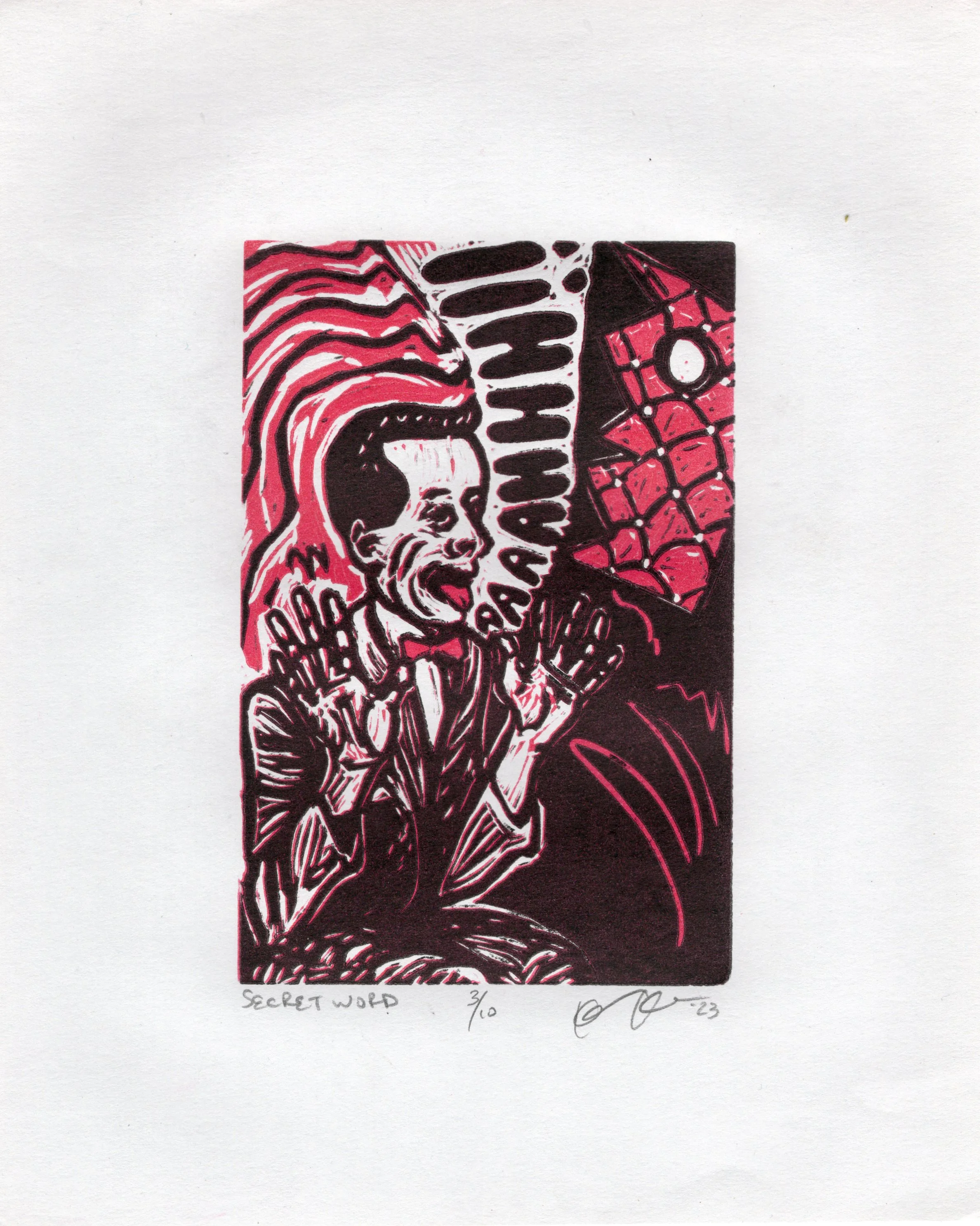 "Secret Word" Reductive Relief Print