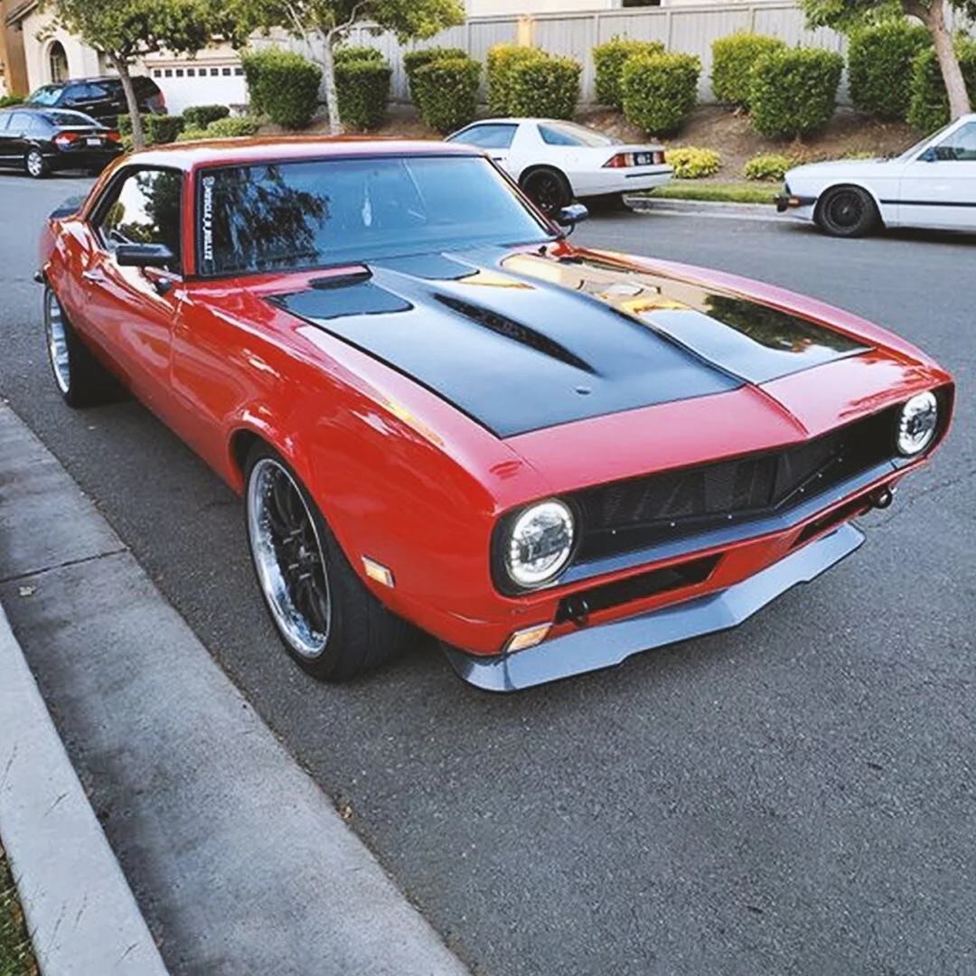 @muscle_n_bullyz showing off his new Carbon Dipped 1967-68 Camaro Pro-touring front spoiler on RedGi3. Shop @addictiveflow products @groundupss396 &amp; @camarocentral_llc