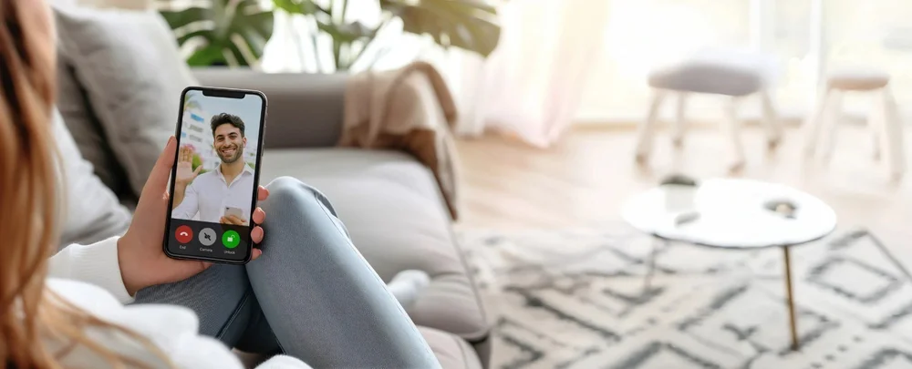 Resident on a video call with a visitor from the Luxer app