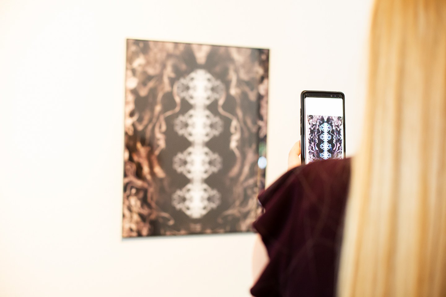 "Beyond What You See" 
Date: 2018-19
Artist: Theresa Devine
Medium: Framed abstract drawings, Augmented reality delivered via HP Reveal on viewer’s smart phone. 
Dimensions: varies from ______
Origin: United States 
Copyright: © Theresa Devine
Credit