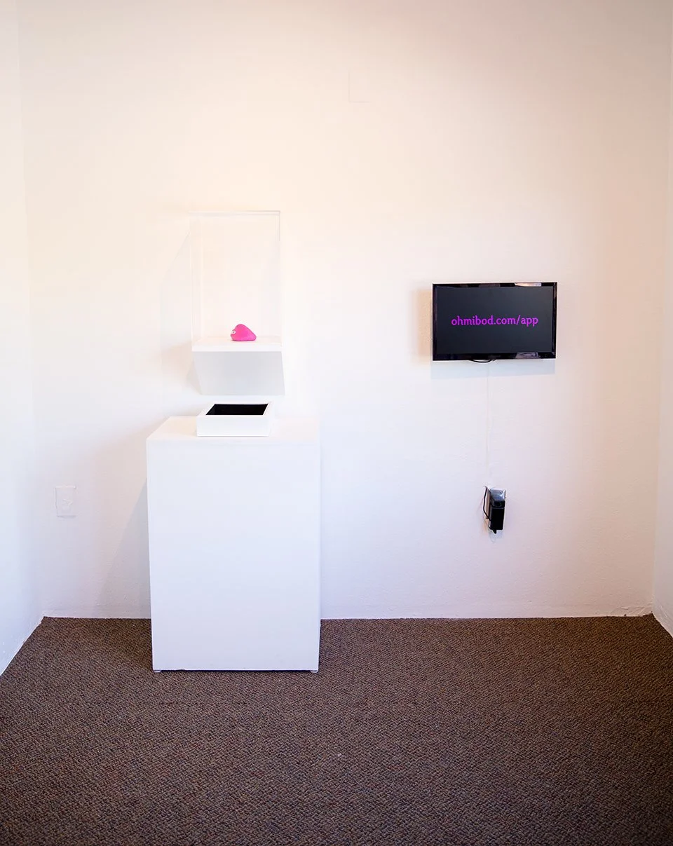 “Body Heat”
Date: 2009
Artist: Heather Kelley
Medium: OhMiBod custom software application, Vibrator, iPad, Pedestal
Dimensions: Approximately 12” x 7” (varies with installation), 30” x 20” x 15” pedestal
Origin: United States 
Copyright: © Heather Ke