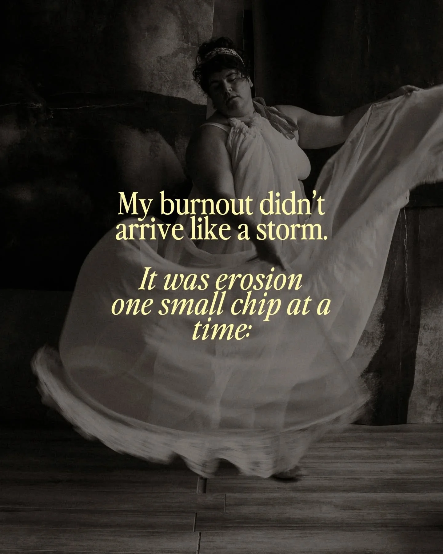 My burnout didn&rsquo;t arrive like a storm.

It was erosion

one small chip at a time:

Every time I said yes when I meant no.

Every time I softened my edges to keep someone else comfortable.

Every time I created what I thought people wanted inste