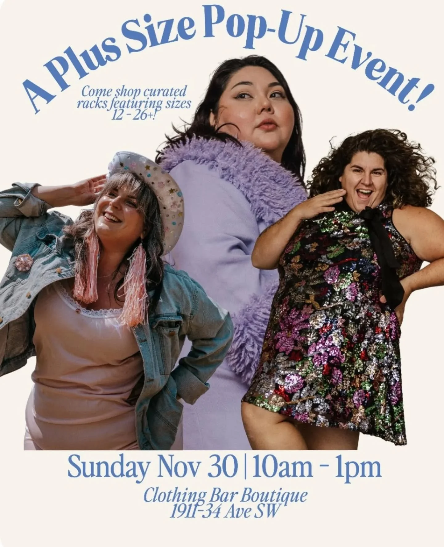 👗#YYC PLUS SIZE POP UP ALERT!👗

I am going to be co-hosting a plus size pop up with @clothing_bar_yyc because we wanted to create a positive shopping experience for y'all!

Not only will you be able to shop my closet, but also my friend's as well a