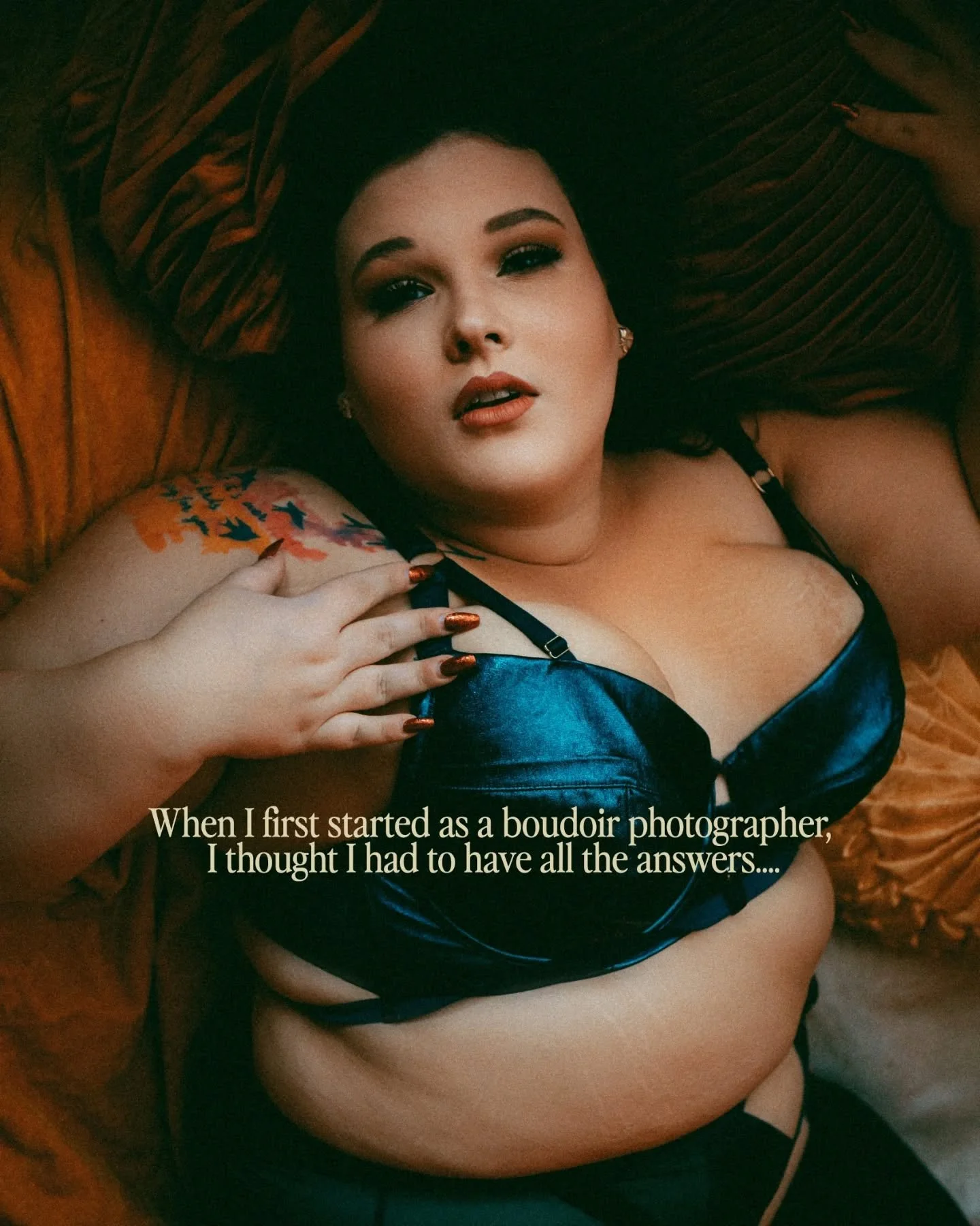 When I first started as a boudoir photographer,
I thought I had to have all the answers.

The more confident I became,
the less creative I felt.
My work became consistent&hellip;
but it also started to look the same.

And that&rsquo;s when I realized