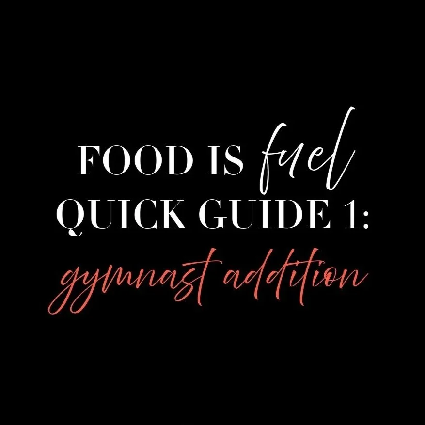      

 
    Food Is Fuel 1: Gymnast Addition     During practice do you ever feel:   Low Energy:    Feeling:  Plateauing in practice. Nothing left to give.    The cause:  Not enough fuel in your body.   Start with:  Increase your carbs throughout th
