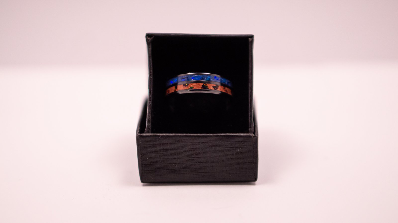 Game of Thrones/World of Warcraft inspired design. Ember and Cobalt Blue opal, Blue Slate and Rusty Red pigment, Red and Blue glow on a Black Ceramic Double Channel blank