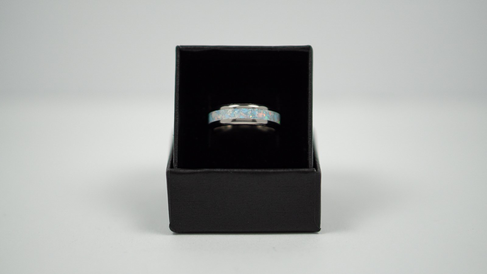Pearl White and Permafrost opal with Shiny White pigment on 6mm Thin Shiny Titanium
