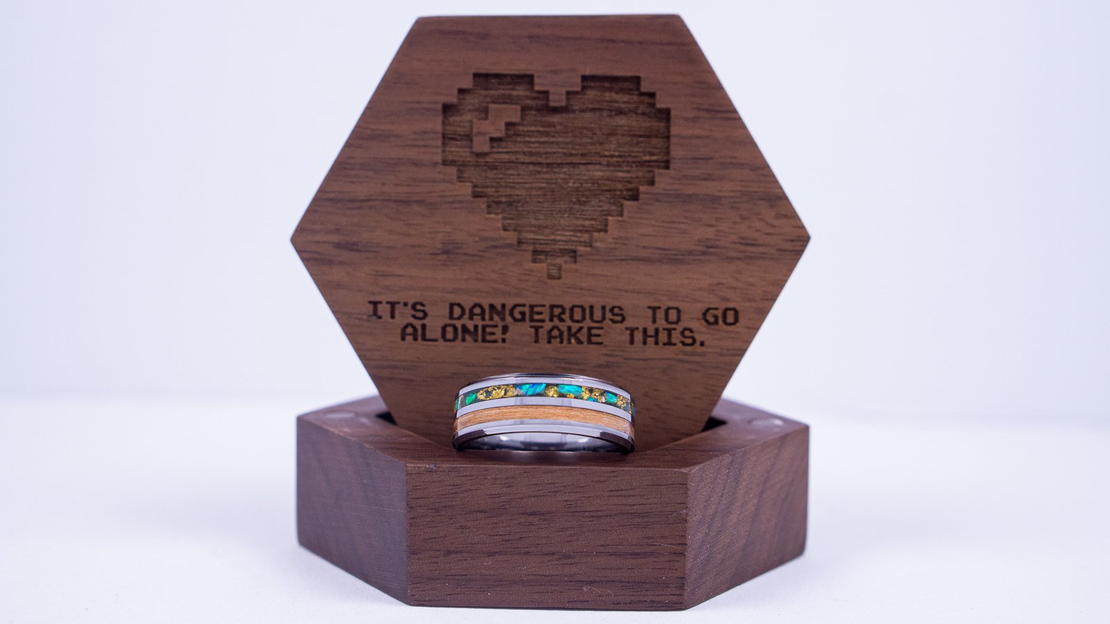 Oak Wood from a Wine Barrel with Ivy Green opal and 24k Gold Leaf with Jade pigment on a Silver Tungsten Double Channel blank