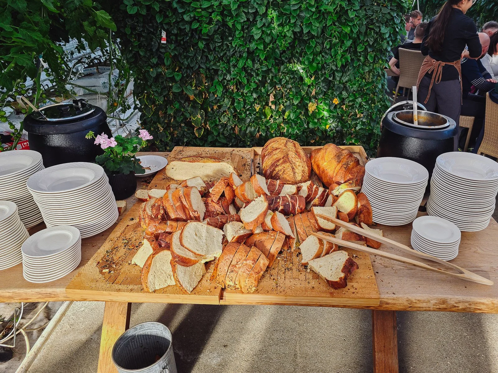 Fresh bread and soup buffet inside the Friðheimar tomato greenhouse in Iceland