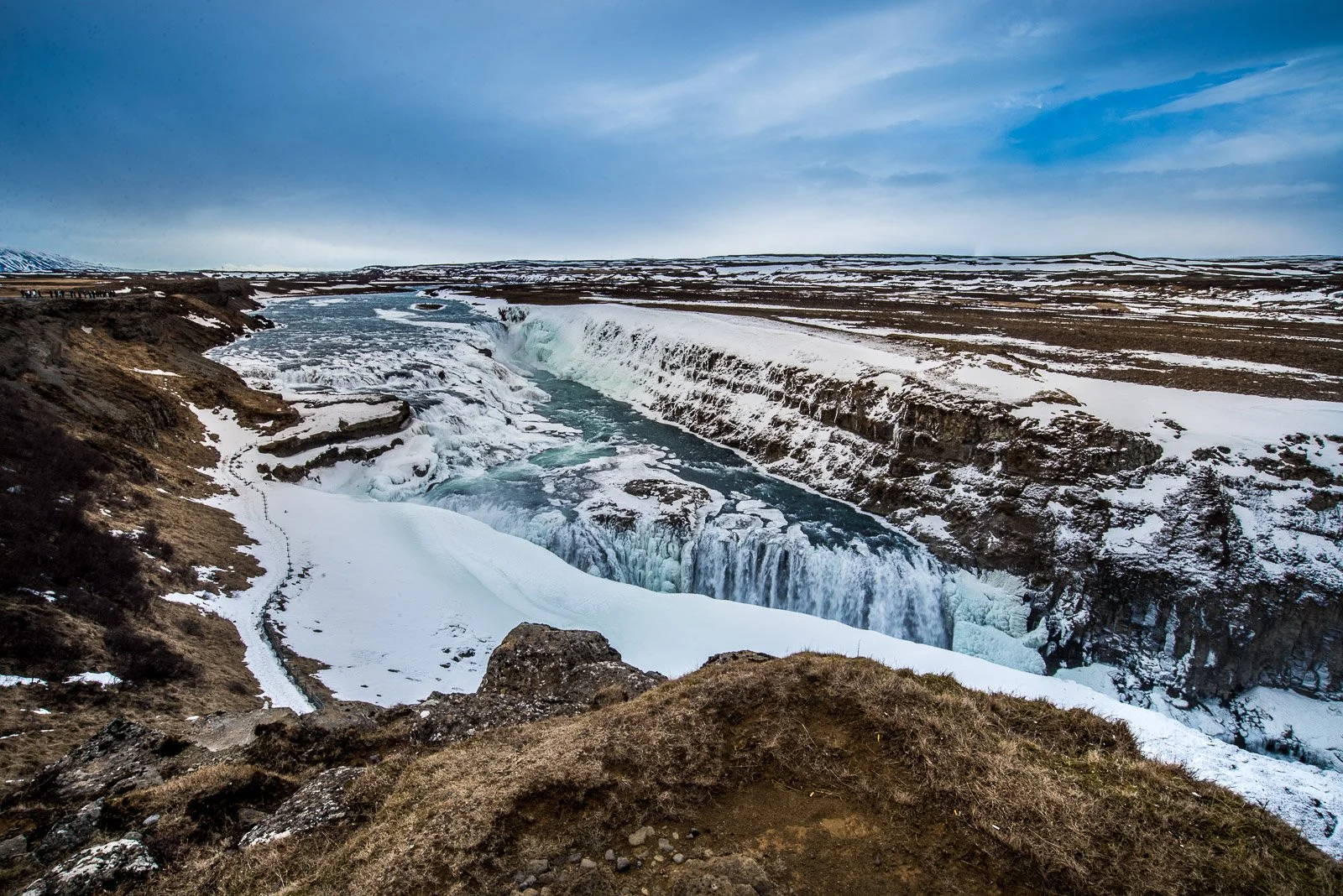 Gullfoss waterfall surrounded by snow during winter in Iceland