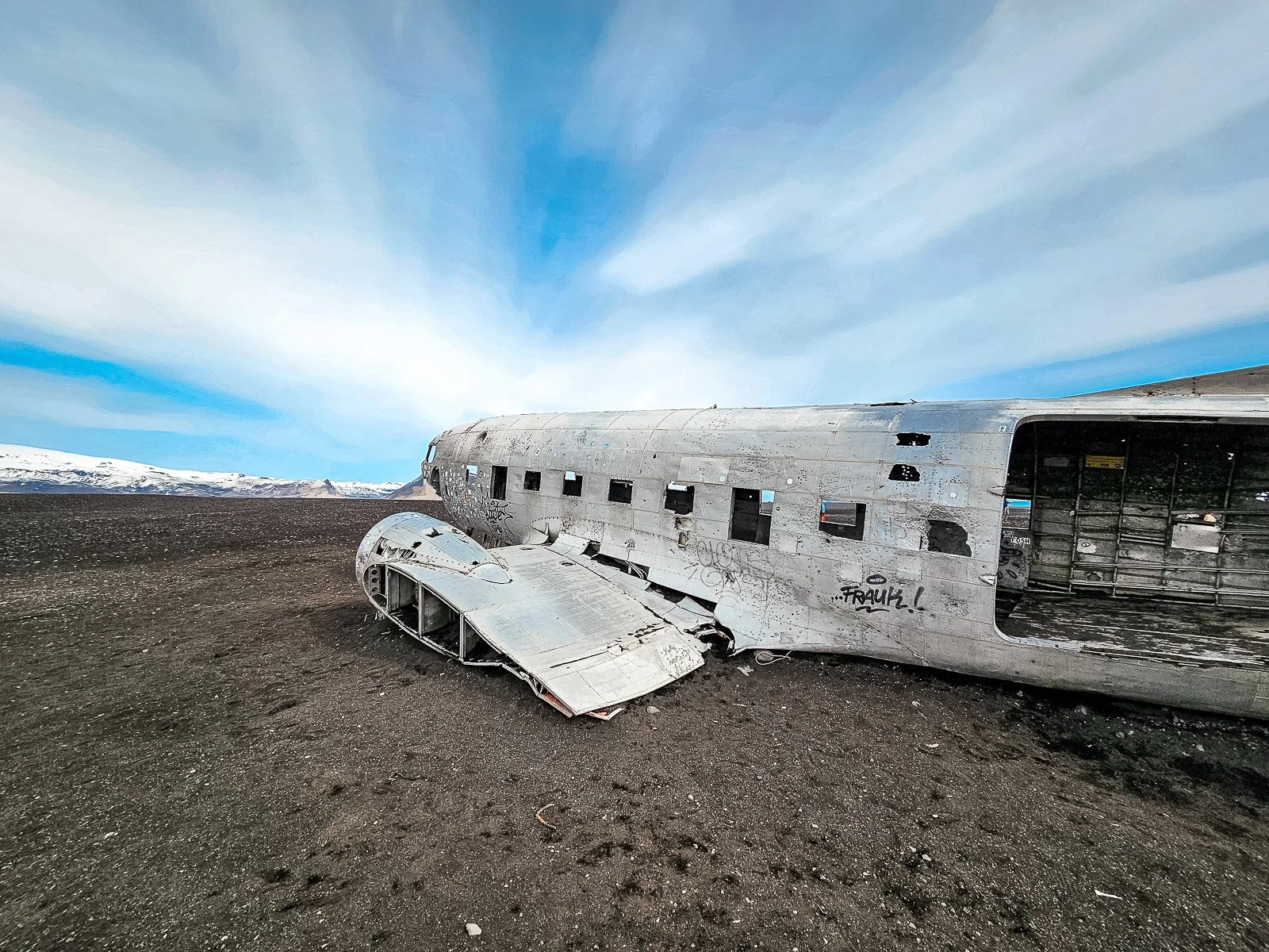 Abandoned airplane wreck on the black sand of Sólheimasandur in Iceland