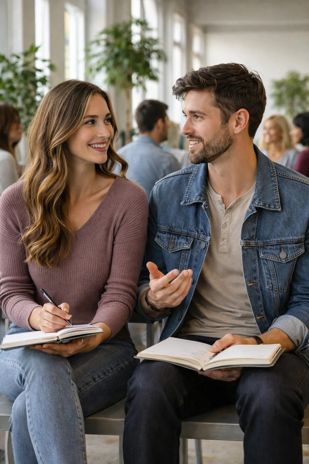 Couple in conversation during a couples communication workshop