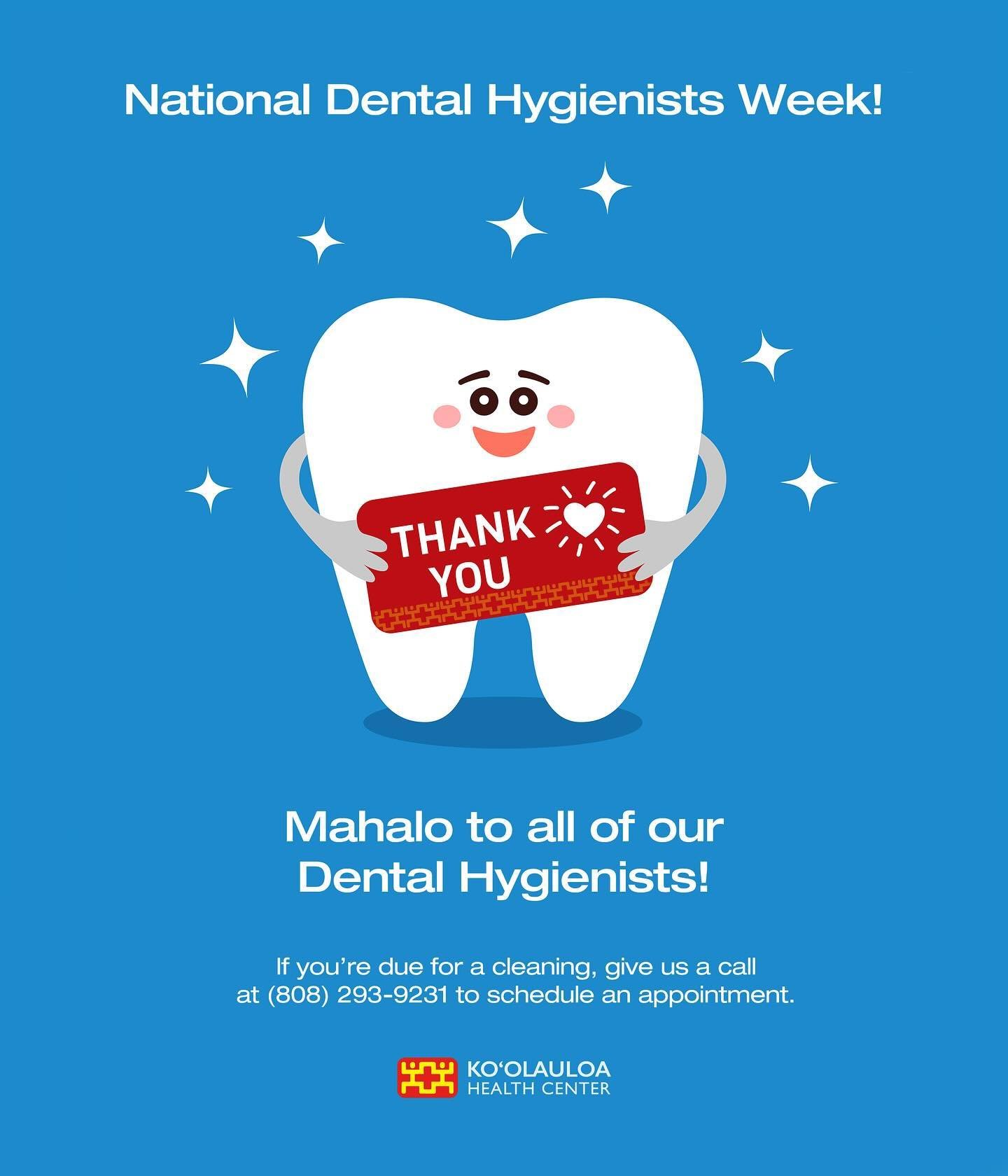 Aloha &lsquo;Ohana!

On this last day of National Dental Hygienists Week all of us at KHC wanted to send out a BIG mahalo to all dental hygienists in our community. Remember our dental staff is always here to serve you. If you&rsquo;re due for a clea