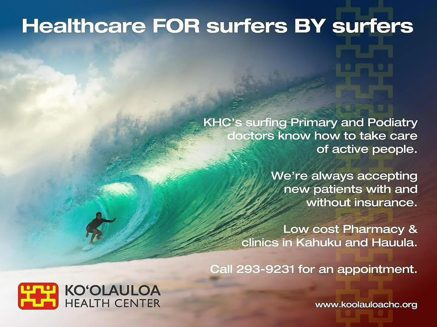 Aloha &lsquo;Ohana! Our winter swells are on the way!

Getting healthcare from someone who understands the needs and concerns of watermen and women is easy at KHC!

At the Kahuku Clinic, our surfing trio of doctors, Primary Care Physicians Dr. Adrian