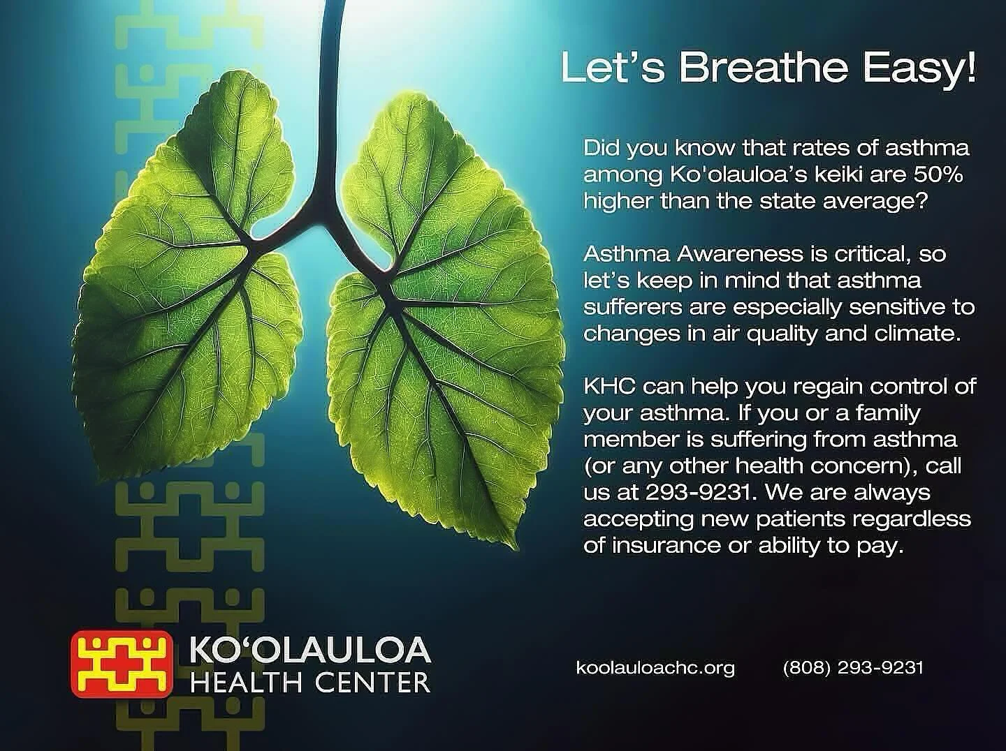 Aloha &lsquo;Ohana, 

Did you know that the volcanic haze (vog) from the current Big Island eruption may reach Oahu and may affect your keiki if they have asthma? This is a particular concern since Ko&rsquo;olauloa&rsquo;s keiki experience asthma rat
