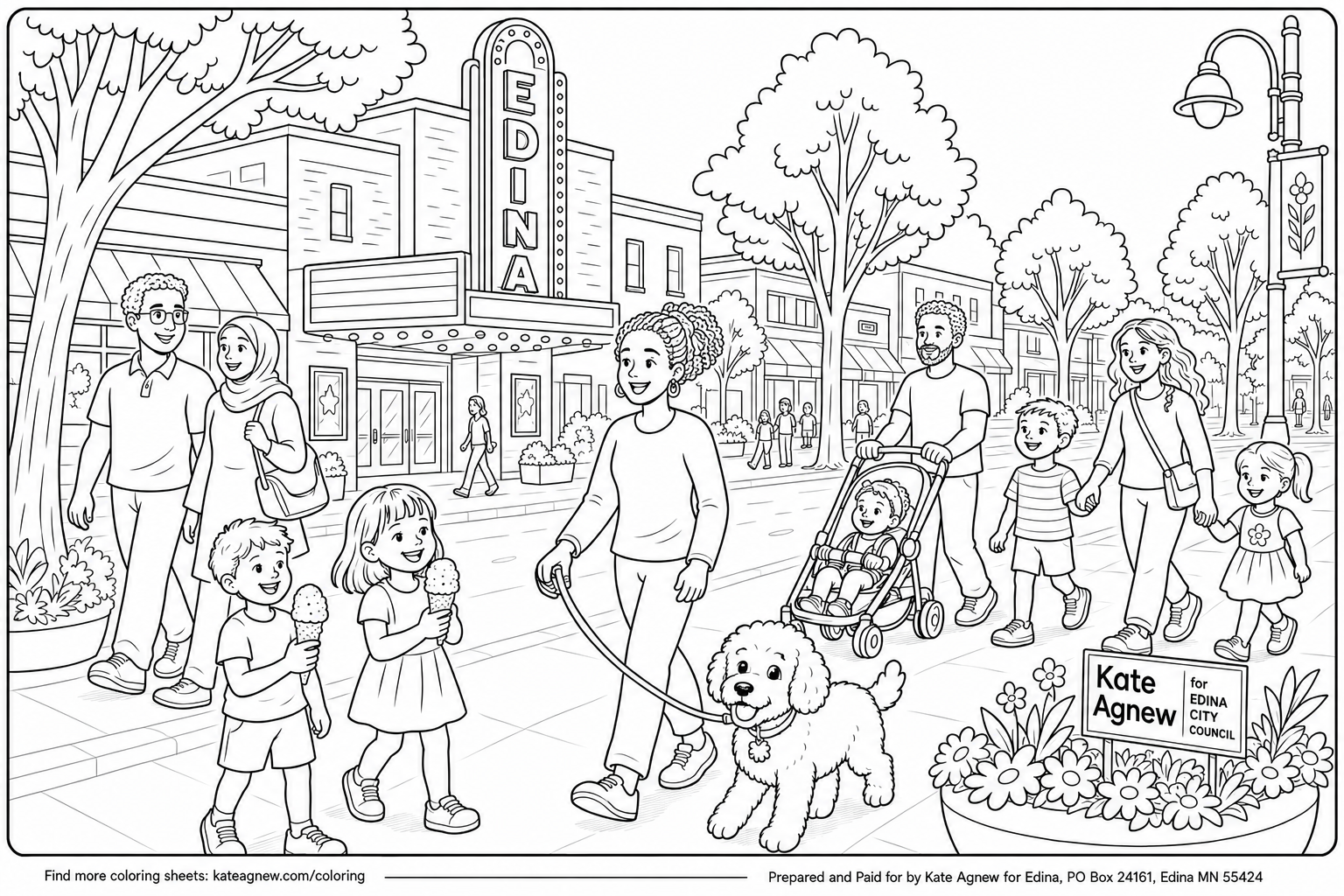 a coloring sheet of a main street