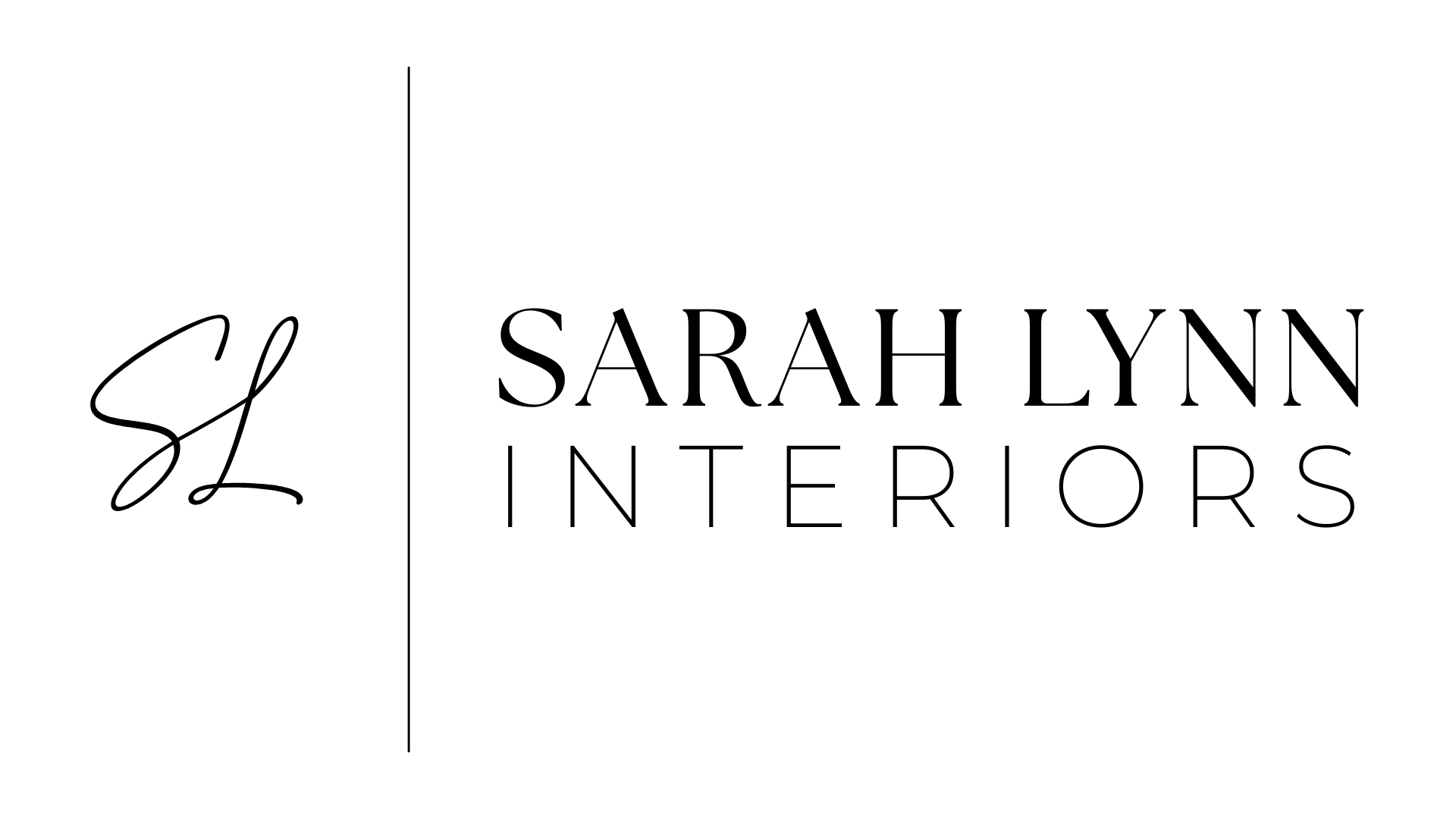 Sarah Lynn Interiors Logo with black writing and the initials SL next to the wording stacked