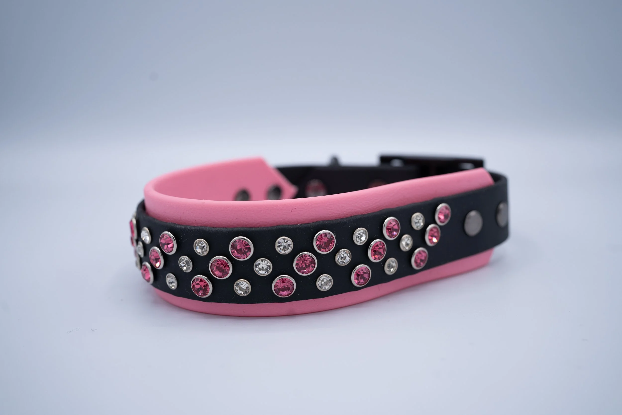 14.5- 16.5" Inches / 1.5" Pastel Pink, 1" Black Biothane Dog Collar
