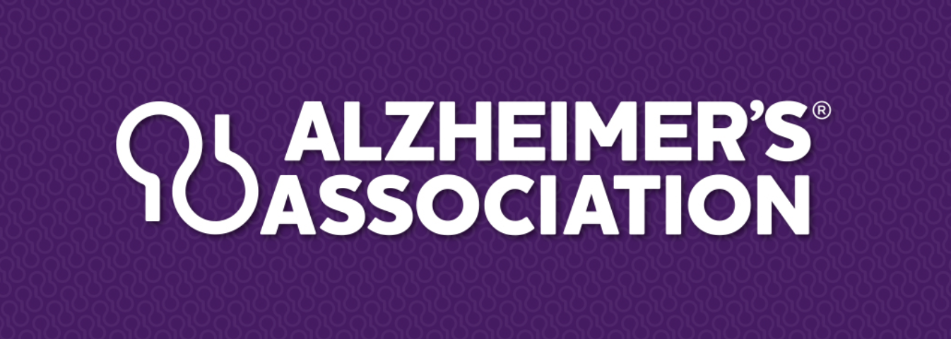 Logo of the Alzheimer's Association with purple background and stylized S-shaped line.