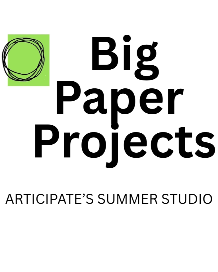 Logo for Big Paper Projects, featuring a green square with a black scribble inside, and text indicating it is part of Articitate's Summer Studio.