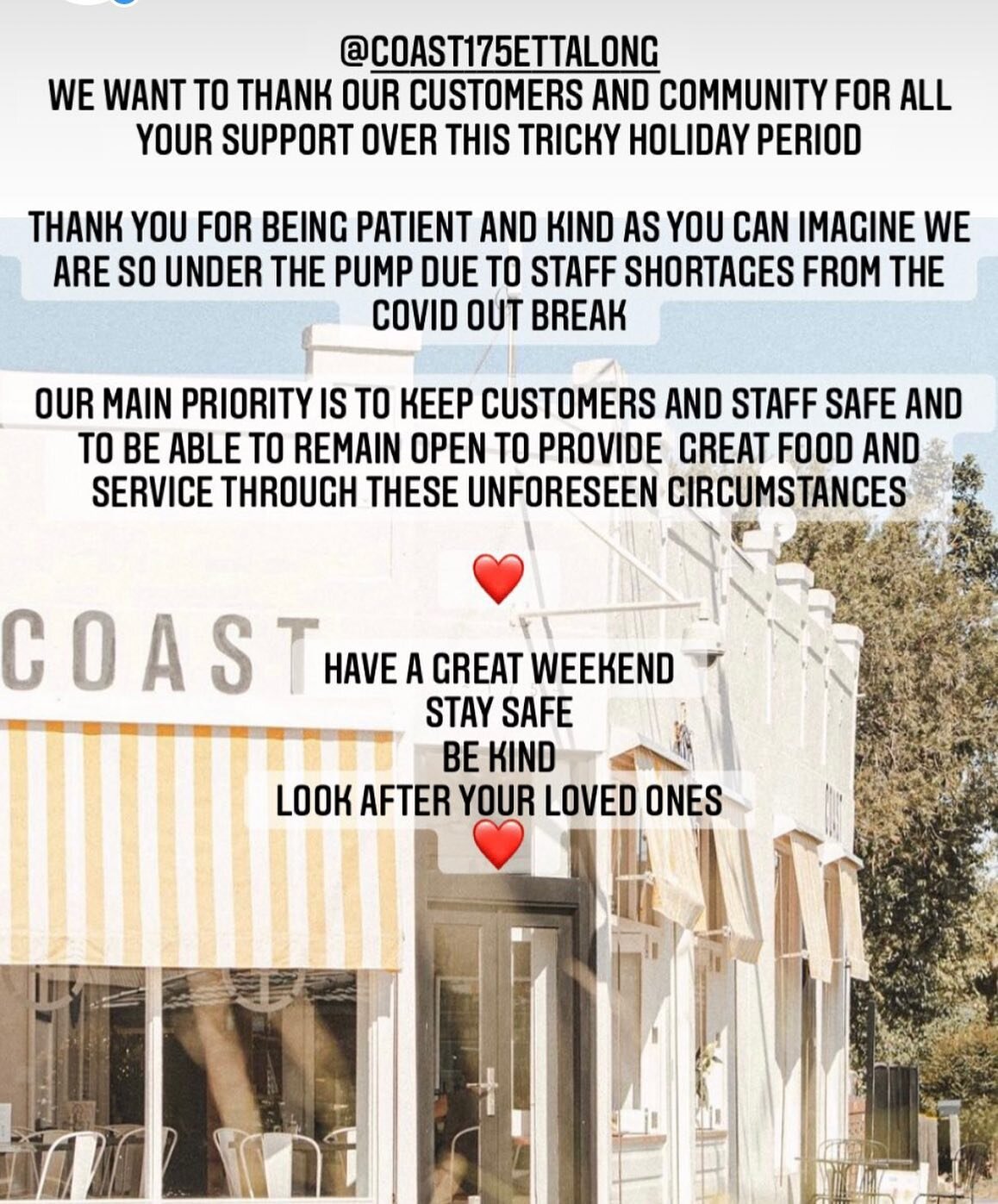To all the hospitality and food supply industry ❤️Stay positive and safe.
We will get through these unexpected circumstances 🙏❤️