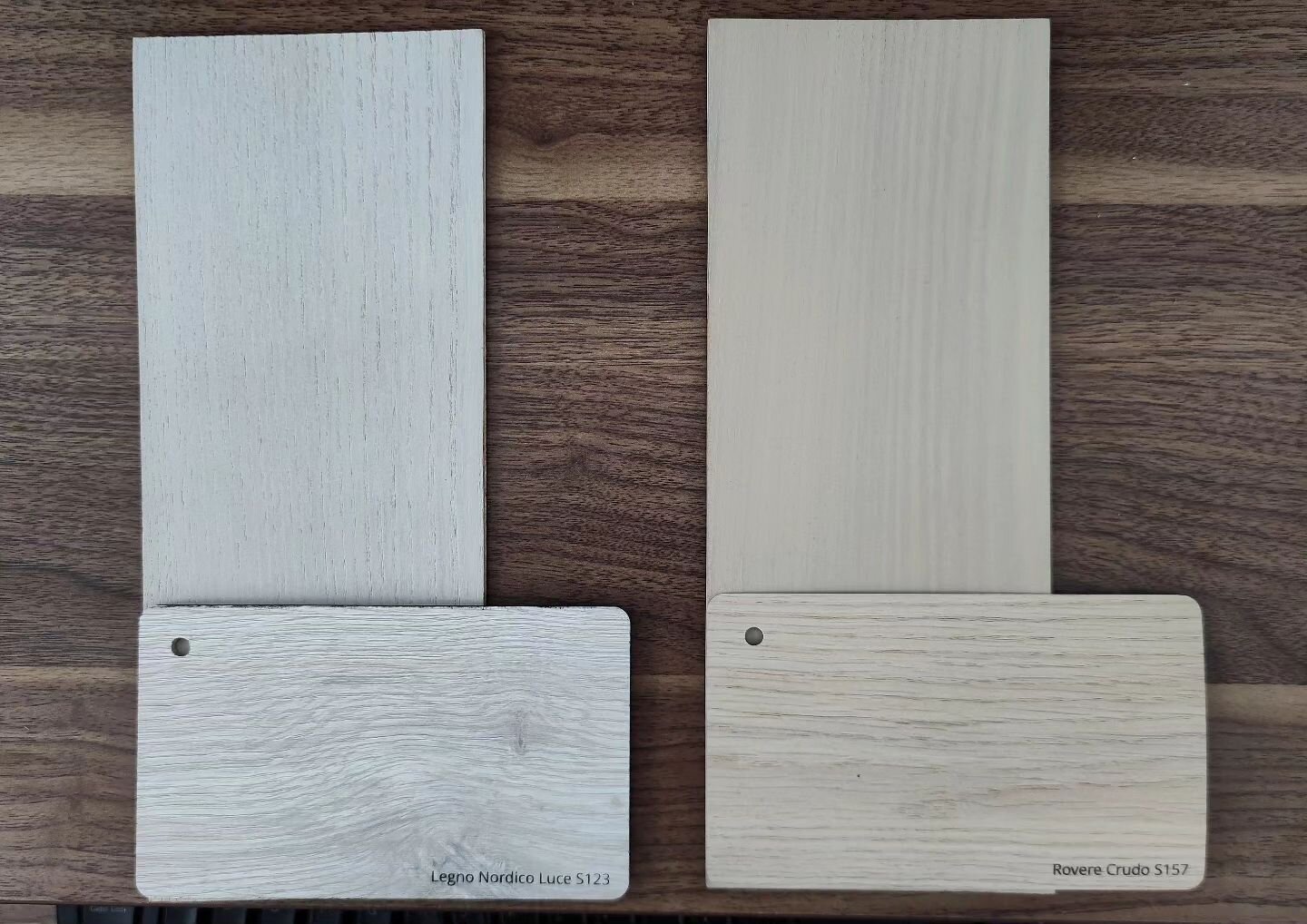 Inspecting whitewashed door swatch samples (above) to match cabinetry laminates (below) to get a unified look in the interiors.

#construction #site #inspection