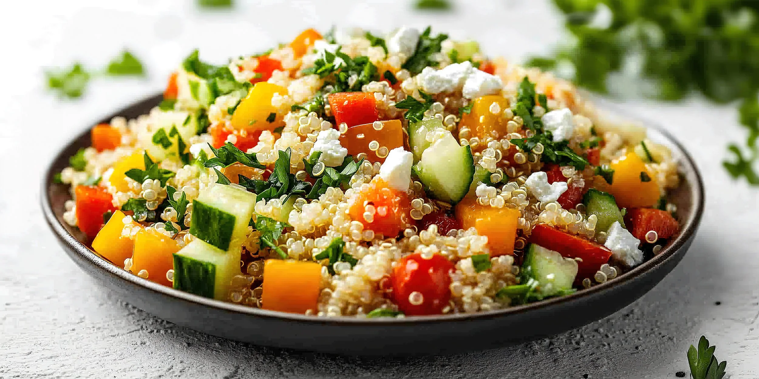Warming Quinoa, tomato, feta & pine nut bowl