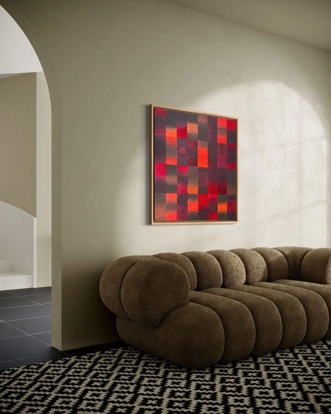 Warm tones meeting soft geometry.
A piece that lives with the light. 🤎❤️

&mdash;
#art #canvas #painting #abstractart