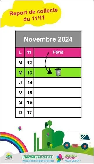 Information SIRTOM - Levée Ordures ménagères de la semaine 46