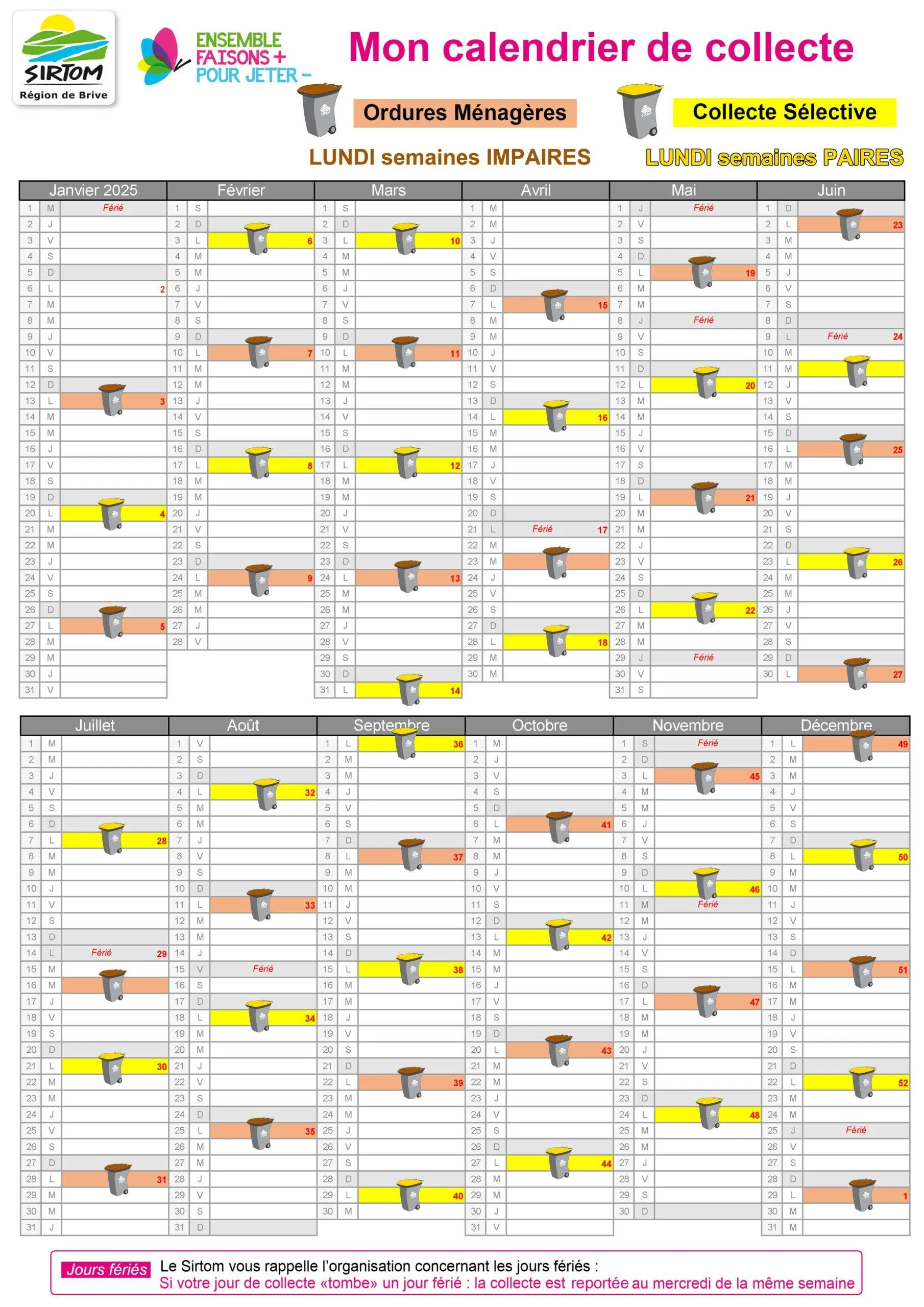 SIRTOM - Le calendrier des collectes 2025