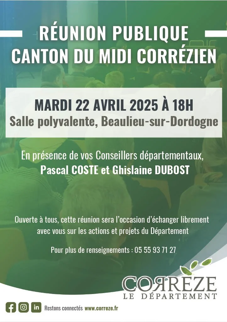 Réunion publique - Canton du Midi Corrézien - Mardi 22 avril 2025 à 18H00