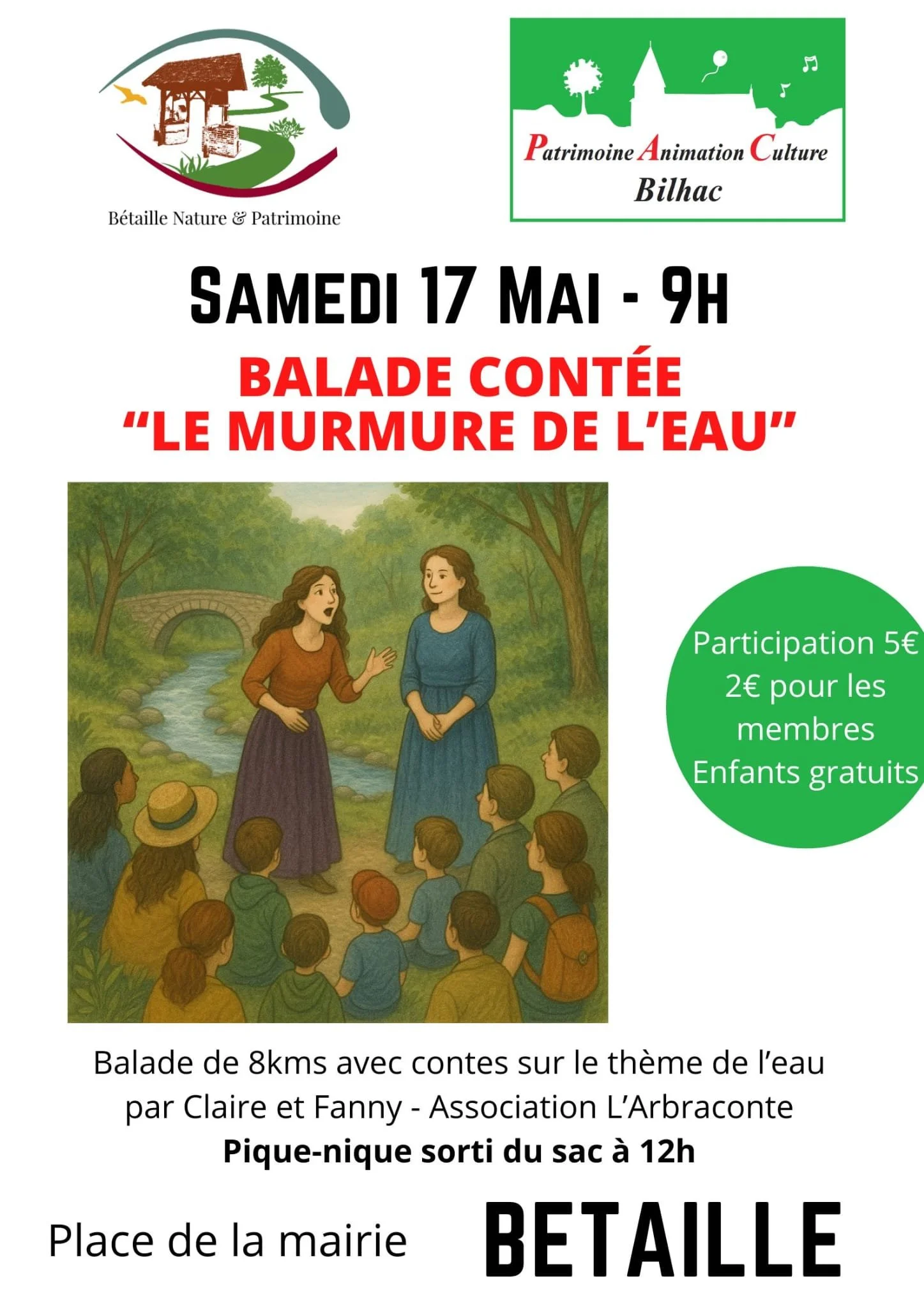 Balade contée “Le Murmure de l’eau” - Samedi 17 mai - 9H00 - Place de la Mairie à Bétaille