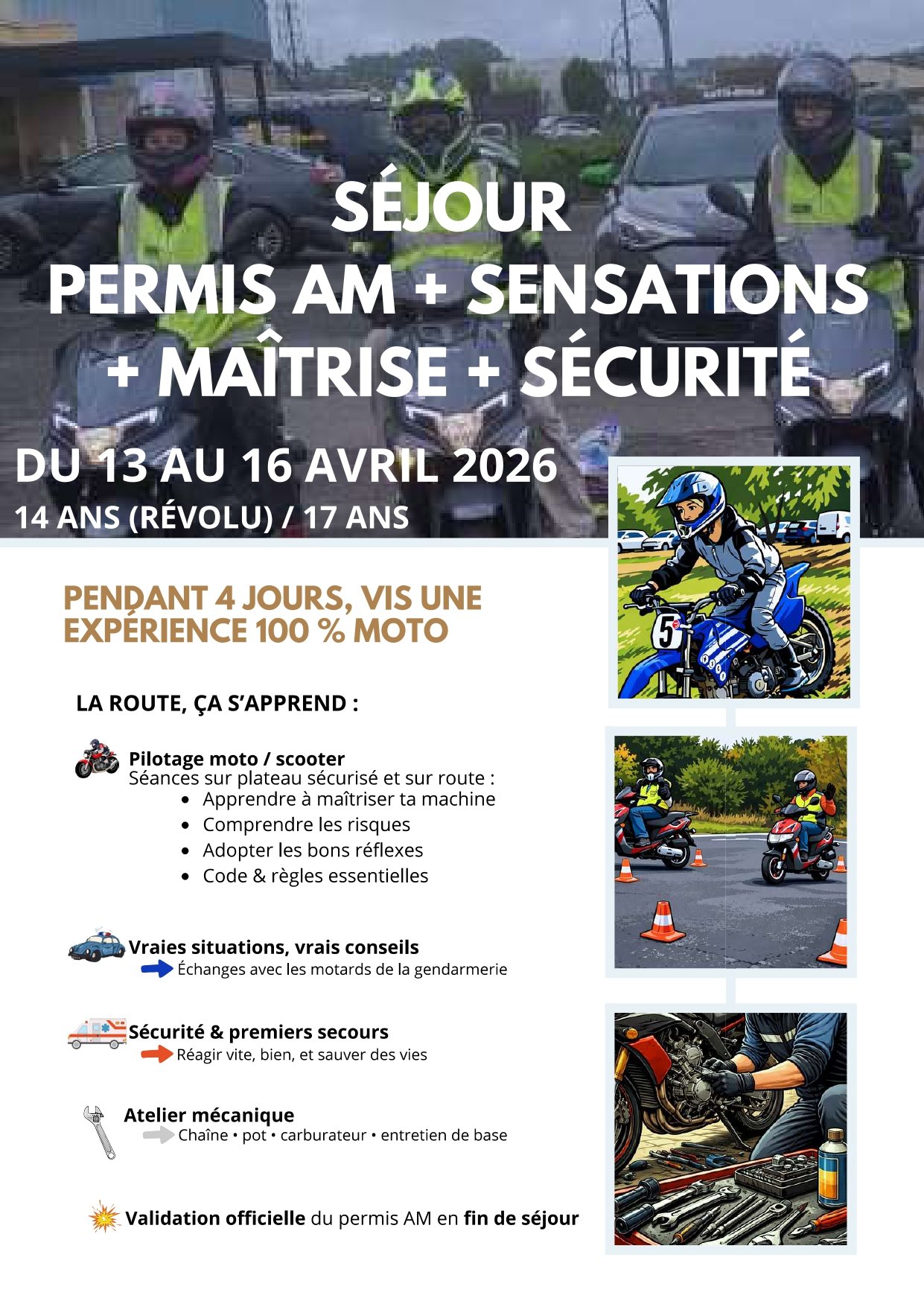 Séjour PERMIS AM organisé par la Communauté de Communes Midi Corrézien - du 13 au 16 avril 2026 - à destination des jeunes (14 ans révolus / 17 ans)