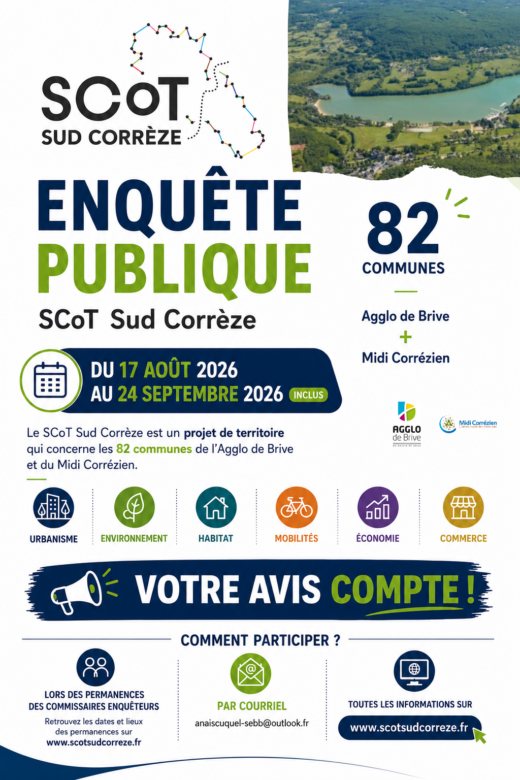 Enquête publique - Projet de révision du Schéma de Cohérence Territoriale Sud Corrèze (SCoT) - Du lundi 17 août au jeudi 24 septembre 2026 inclus