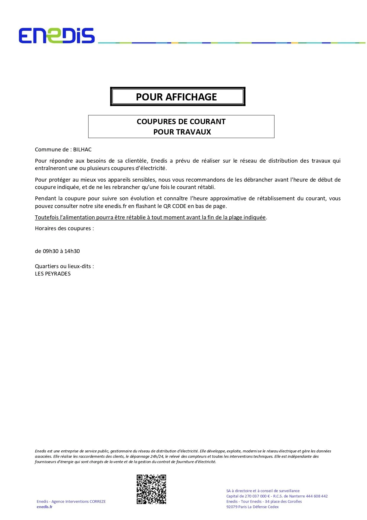 Coupures de courant pour travaux - Lieu-dit Les Peyrades - le jeudi 03 septembre 2026 