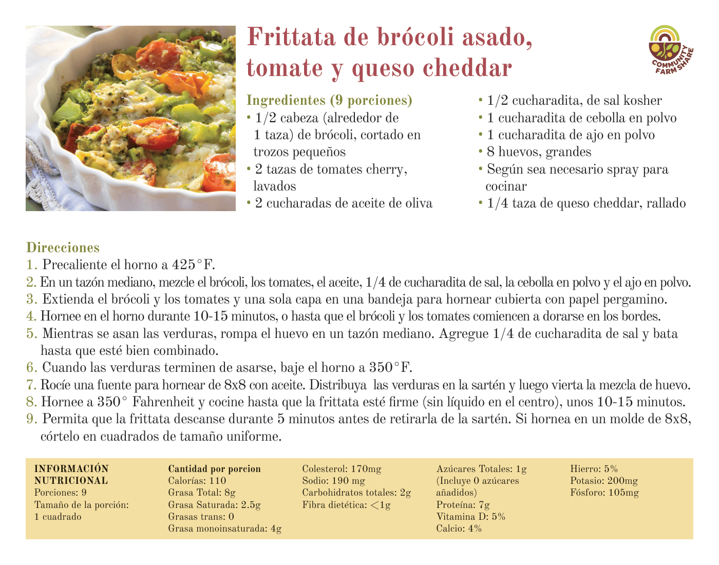 Frittata de brócoli asado, tomate y queso cheddar