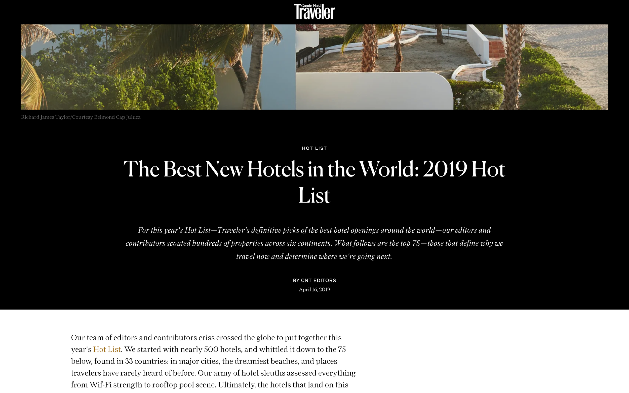 Condé Nast Traveler, The Best New Hotels in the World: 2019 Hot List