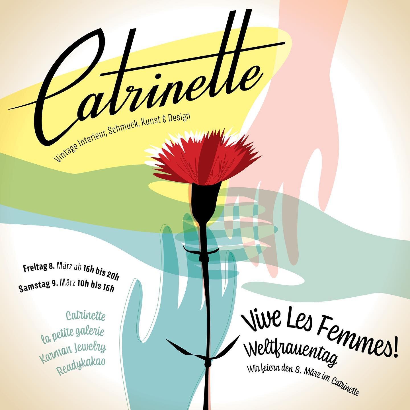 .
.
Join us for a fun and artsy March 8th!!
✨
VIVE LES FEMMES !!
@catrinettewien 
✨
Design &amp; Art Pop Up
Friday, March 8th / 4-8pm
Saturday, March 9th / 10am-4pm

For International Women&rsquo;s Day on March 8, la petite galerie, Karman Jewelry an