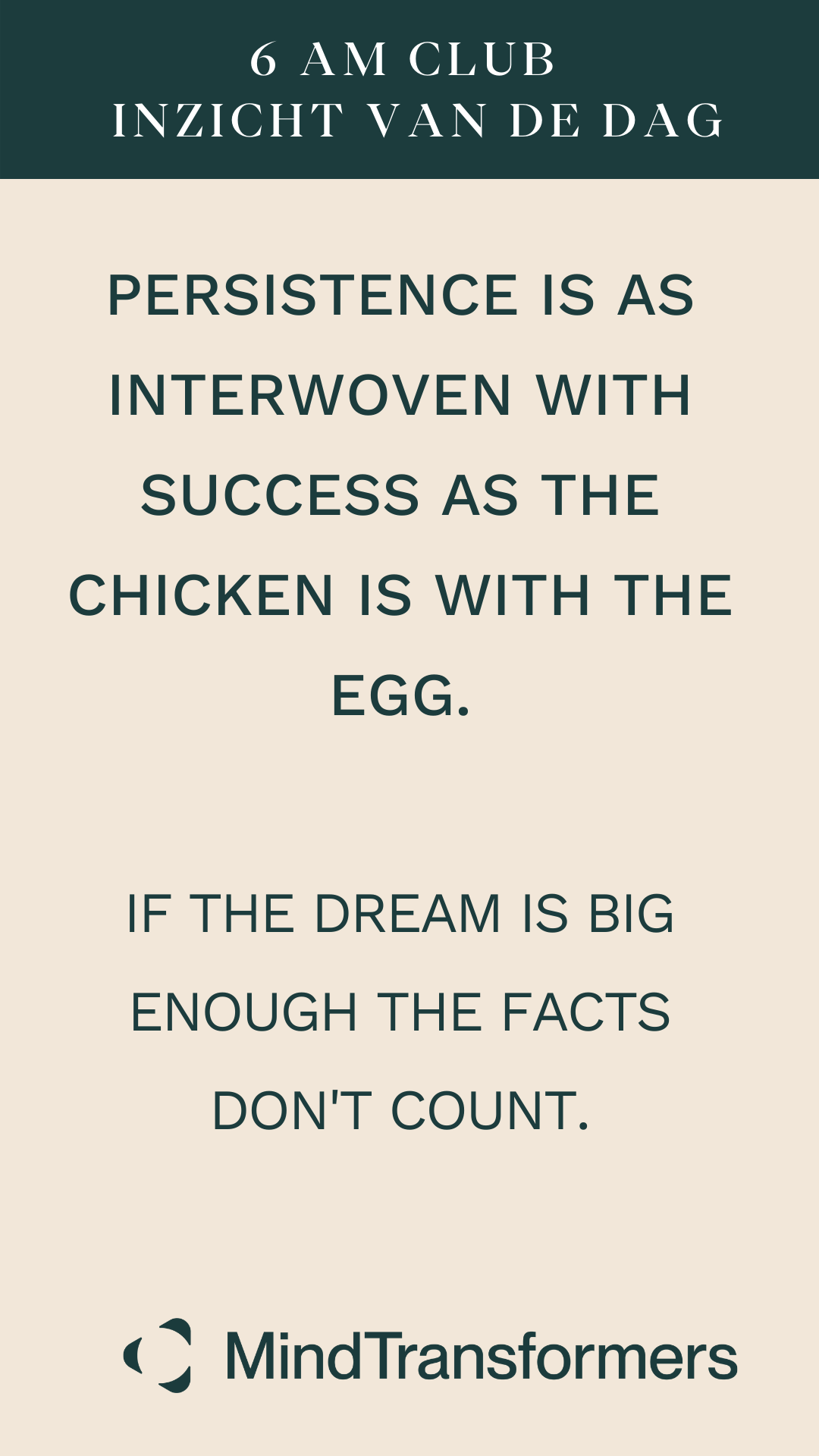 Motiverende quote over doorzettingsvermogen en succes, met de tekst van MindTransformers.